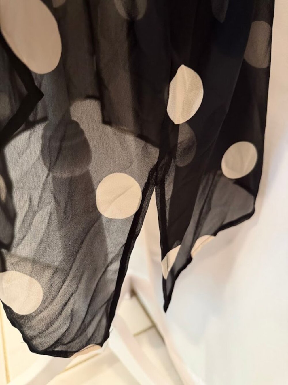 ANNE KLEIN Sheer Chiffon Ruana Open Front Black and White Polka Dot - 3x - Picture 7 of 15